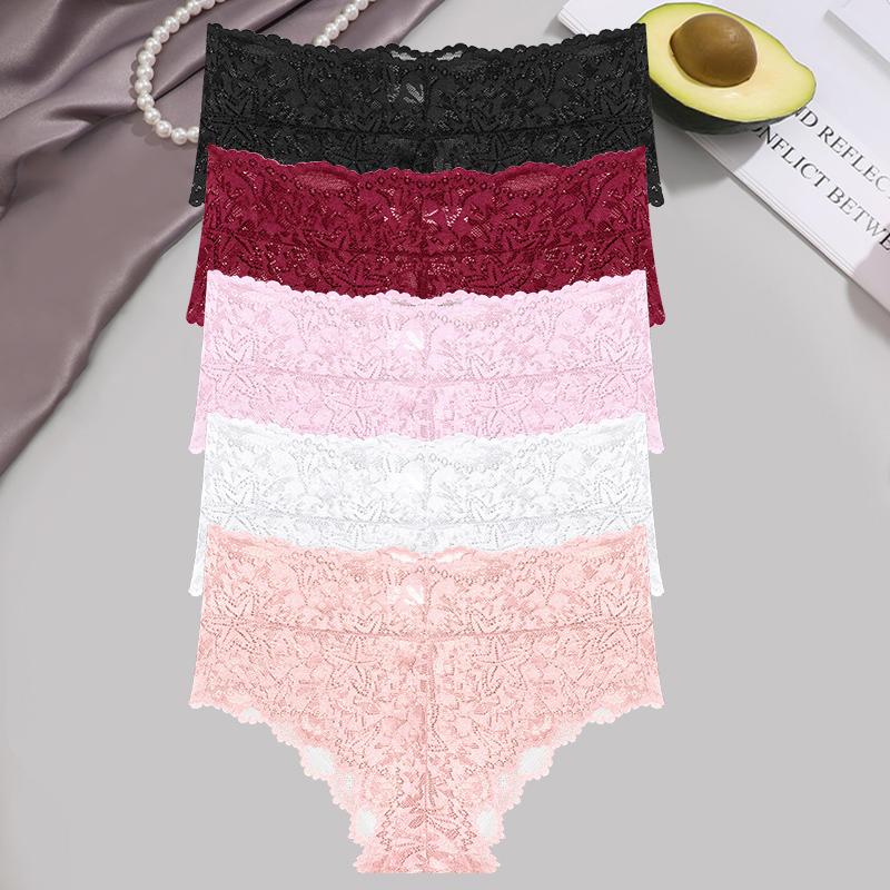 5Pcs/Set Sexy Floral Lace Panties Women Briefs Low Waist Soft Lingerie Comfortable Female Underwears Girls Intimates Panties