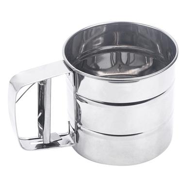 Flour Sifter Cup with Handle 24 Mesh Stainless Steel Fine Mesh Hand Press Flour Sifter for Flour
