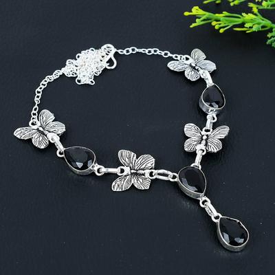 Natural Black Spinel Gemstone Handmade 925 Sterling Silver Necklace 18" L7b68