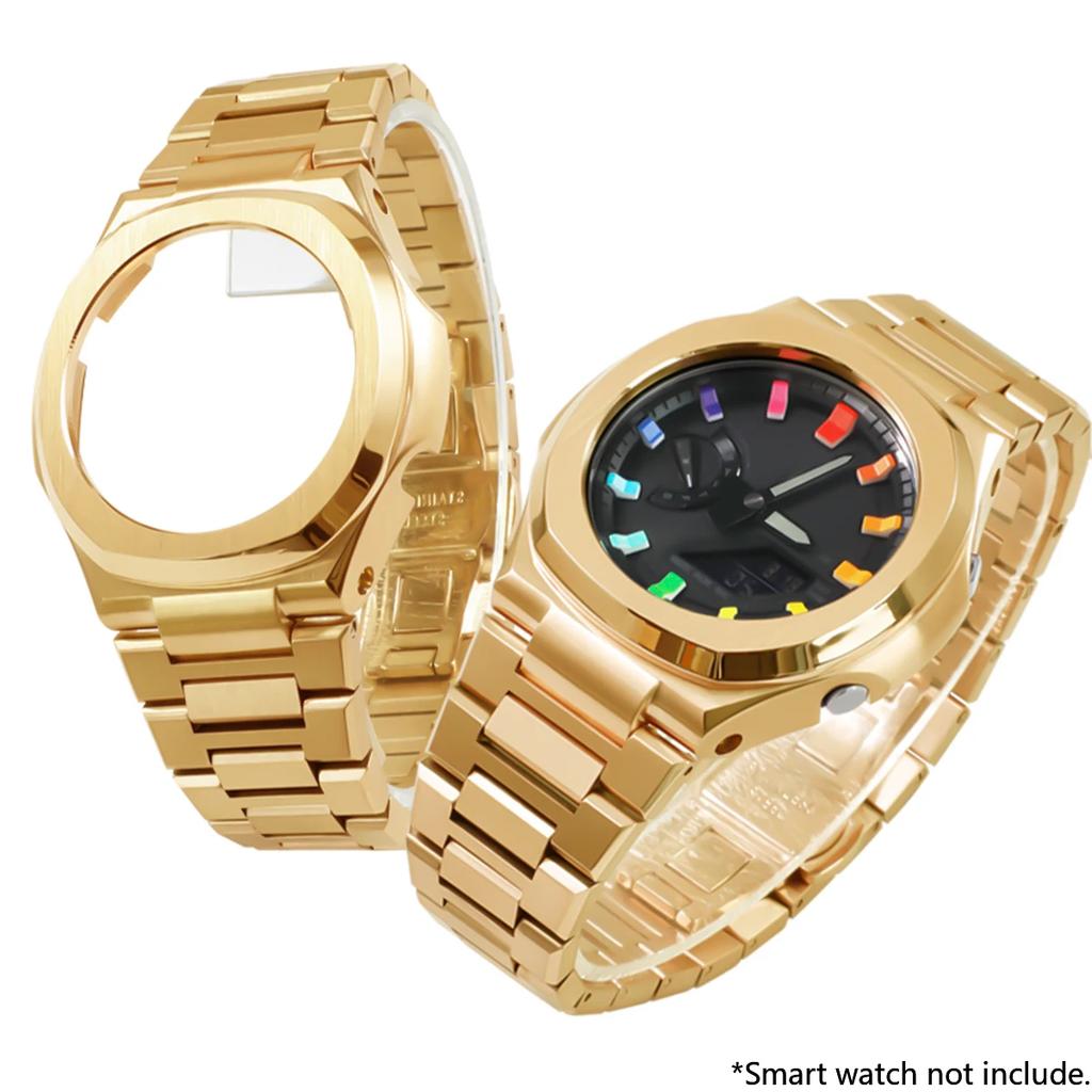 GA-2100 Mod Kit For Casio G-SHOCK GA2100 2110 GA B2100 Watch Men Modified Stainless Steel Case FKM Fluororubber Band Metal Strap