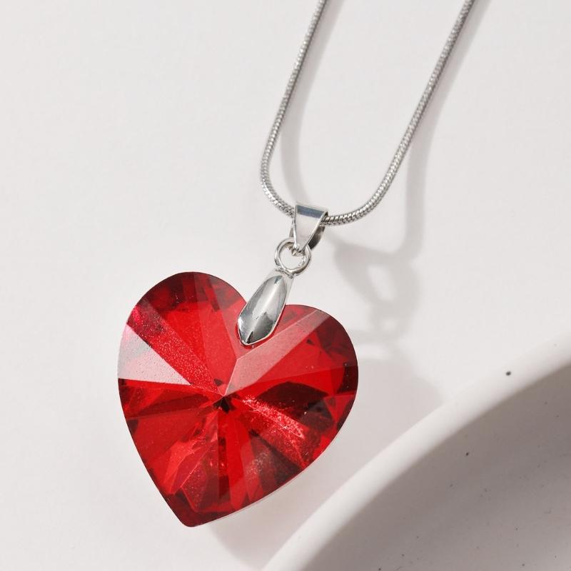 Glass Heart Pendant Necklace Simple Clavicle Chain Adjustable Collar Necklace Jewelry Stainless Steel Chain Necklace