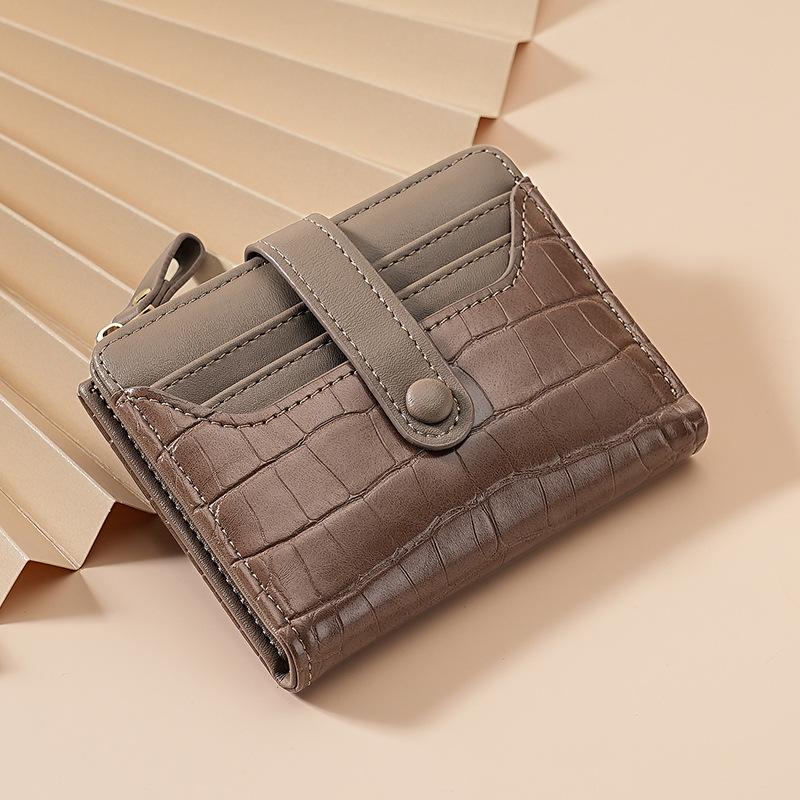Multi-Card Slots Women Short Wallet  Pu Leather Solid Color Zipper Clutch Crocodile Print Waterproof Card Bag Coin Purse