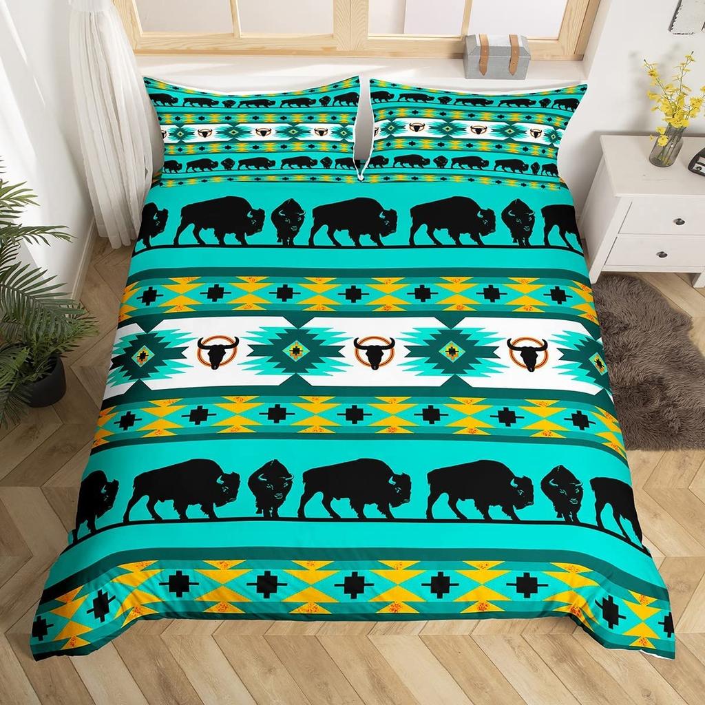 Boho Duvet Cover Southwestern Comforter Cover Ethnic Tribal Arrow Aztec Bed Set Retro Vintage Exotic Bull Cattle Bohemian Decor