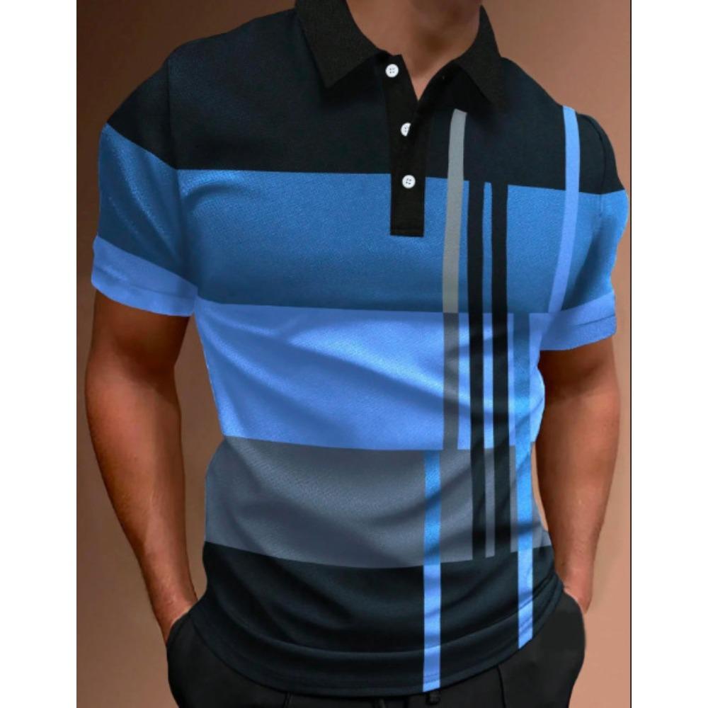 Fashionable New Men's Casual Polo Shirt Printed Striped Color Blocked T-shirt for Men