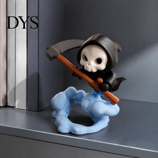 Cute Grim Reaper Figure 3D Printed Figurine with Cloud Base, Environmental Friendly Ornament Skeleton Scythe Statue, Halloween Decorative Collectible