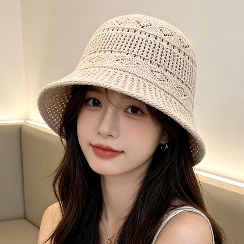 New Hollow Knitted Bucket Hat Multi-color Face Small Breathable Versatile Bucket Hat Sun Protection Sun Hat Foldable Hat