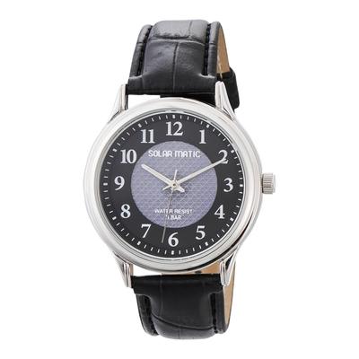 CREPHA Analog Solar Watch with Leather Water Resistant for Everyday Men's Strap, Use, Black, SM-AM165-BKS