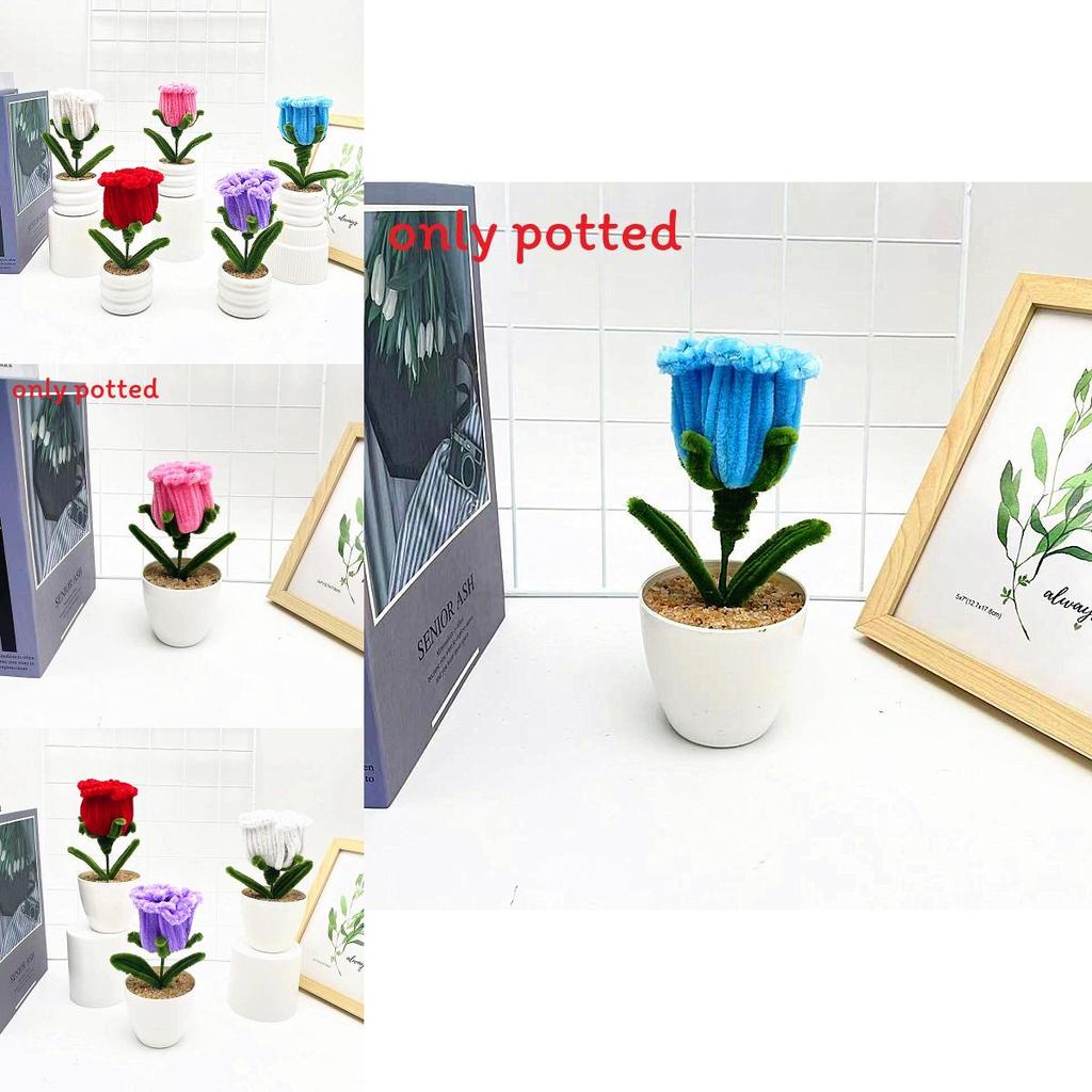 Multi Colored Plush Twisted Rod Rose Potted Desktop Decoration Ornament For Office Decor
