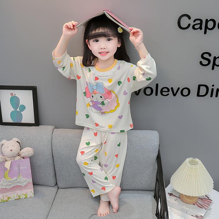 Girls Cartoon Long Sleeve Pajama Set for Spring Autumn Home Wear 90