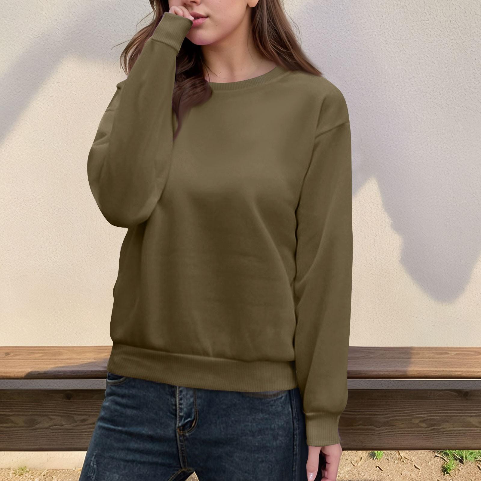 

Женский повседневный модный топ, однотонный, круглый вырез, длинный рукав, пуловер M