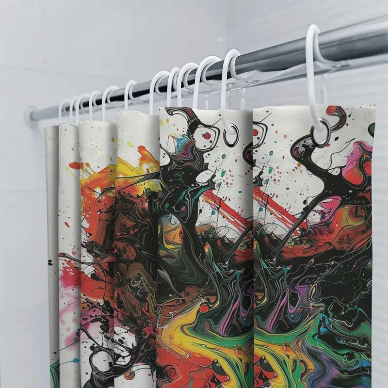 Brightly Colored Swirls Shower Curtain For Bathroom Decor Waterproof Fabric With Hooks Set Abstract Watercolor Floral Design In