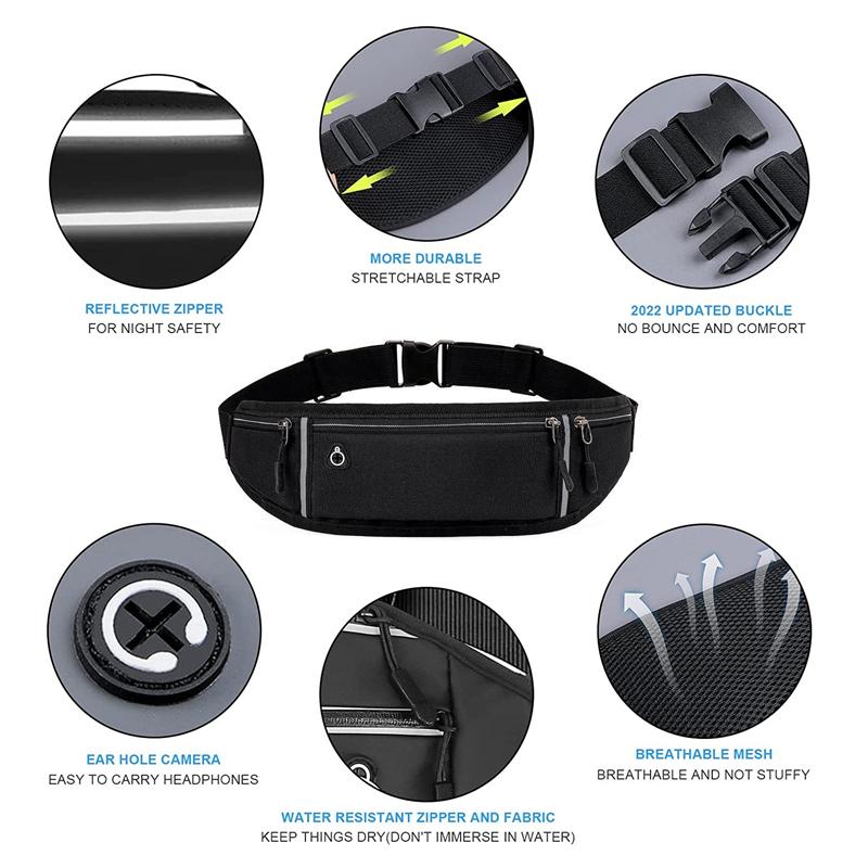 Waterproof Running Waist Belt Adjustable Unisex Elastic Slim Phone Holder for Outdoor Sports Travel and Hiking