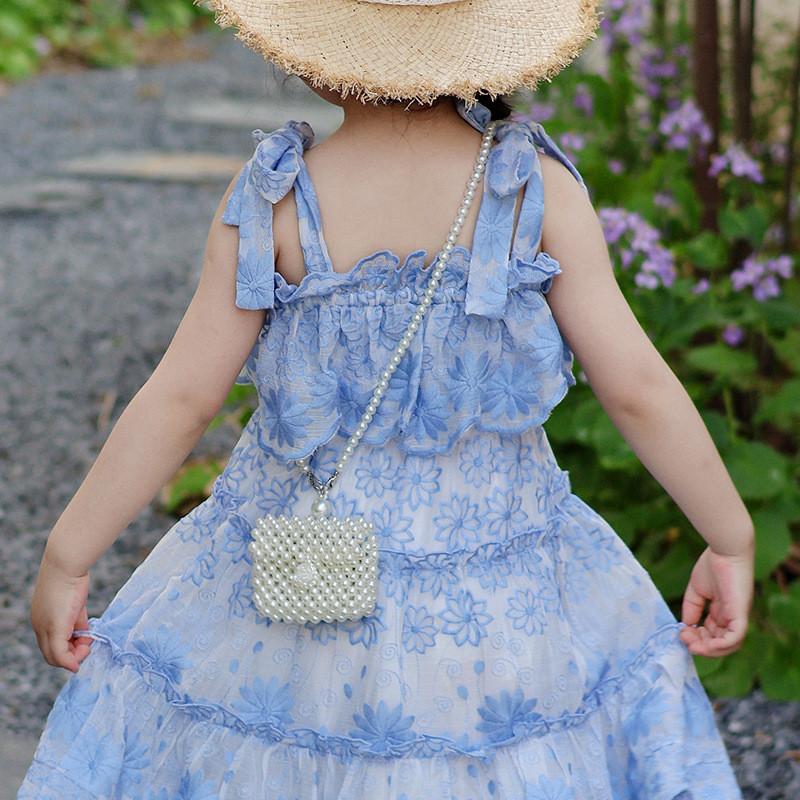 White Compact Pearl Children Accessory Crossbody Bag With Chain Space Coin Purse