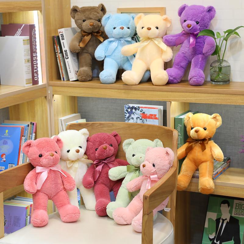Colorful Ribbon Teddy Bear Plush Toy with Ten Color Options