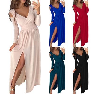 Abito da Donna a Colore Unico con Orlo Spaccato Autunnale a Vita Media con Spacco per Uso Quotidiano