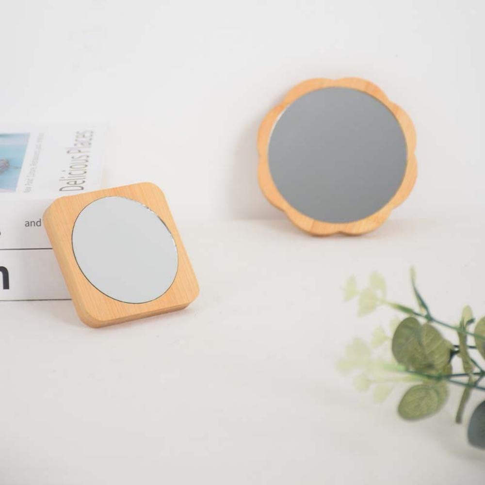1Pcs Simple Wooden Portable Mirror Mini Small Makeup Mirrors Female Hand-held Beauty Tool Round mirror Make Up Tools