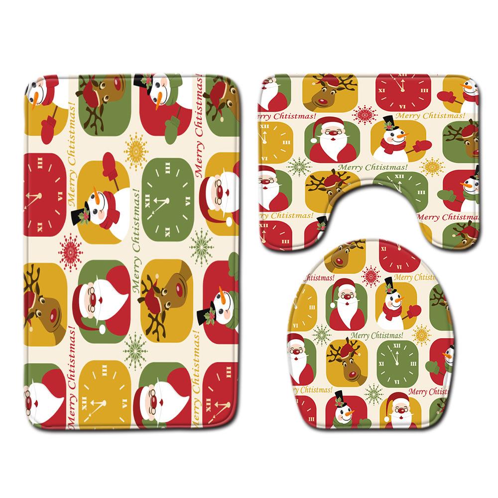 3D Digital Printing Christmas Waterproof Shower Curtain Four-Piece Bathroom Non-Slip Door Mat Toilet Absorbent Floor Mat Carpet