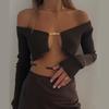 Knitted Ribbed Women T ShirtAutumn Spring Solid Long Sleeve Slim Crop Tops Sexy Low Cut Lace Up Night Club Party Outwear