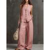 2026 Womens Linen Blend Sleeveless Vest Wide Leg Pants Set Casual Outfit In Solid Colors