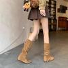 Sheepskin version~ Height increase 6cm round head thin medium boots for women, autumn and winter new soft long tube stacking boots, long boots for wo