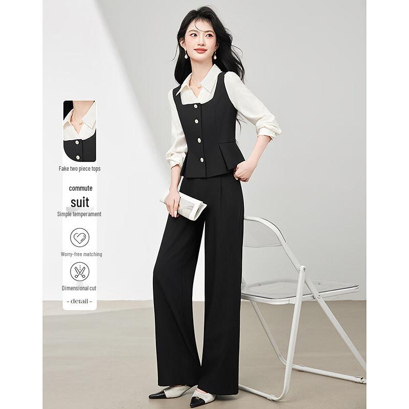 Women s Spring Faux Two-Piece Commuter Set L