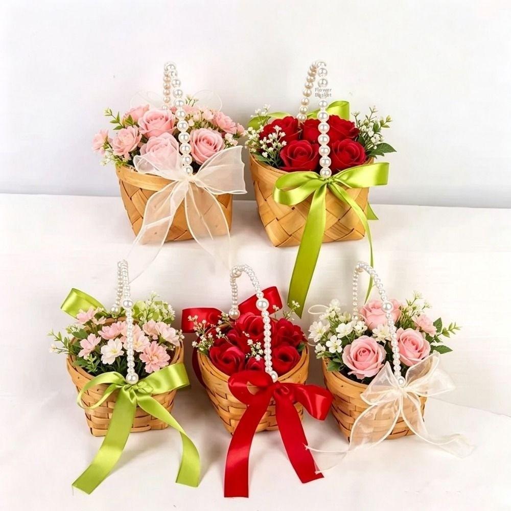 with Pearl Hand-held Imitation Rattan Handhold Braid Storage Baskets  Living Room Decoration
