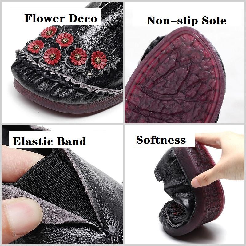 Fashion Orthopedic Real Leather Shoes Women's Ballet Flats Floral Moccasins Ladies Vintage Luxury Loafers Waterproof Wide Fit Chic Shoes