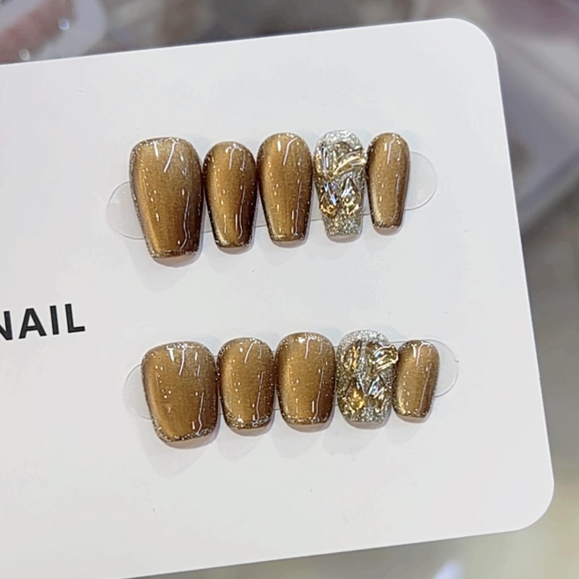 

Чисто ручная работа Осень Новинка Фототерапия Носимые Ногти Кошачий Глаз Кокос Какао Патч для Нейл-арта Съемный large L