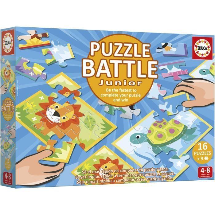 Puzzle - EDUCA - Battle Jr Animals - 16 puzzles - 9 pieces par puzzle - Pour enfants a partir de 4 ans
