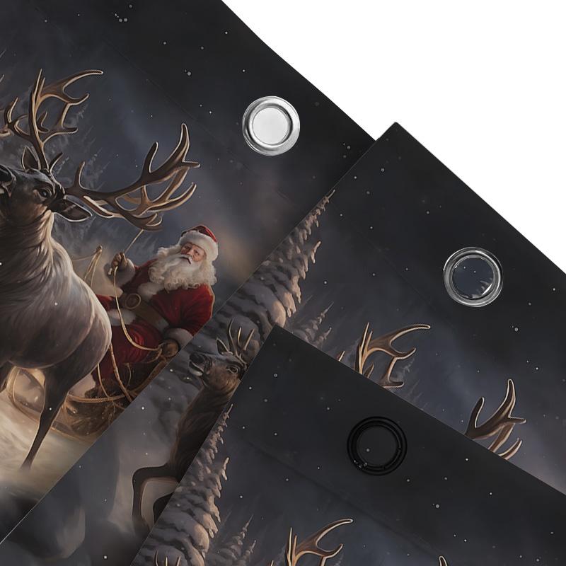 Christmas Reindeer Sleigh Shower Curtain Waterproof Fabric Decor Kids Adults Suitable For Wet And Dry Separation Elevate Space