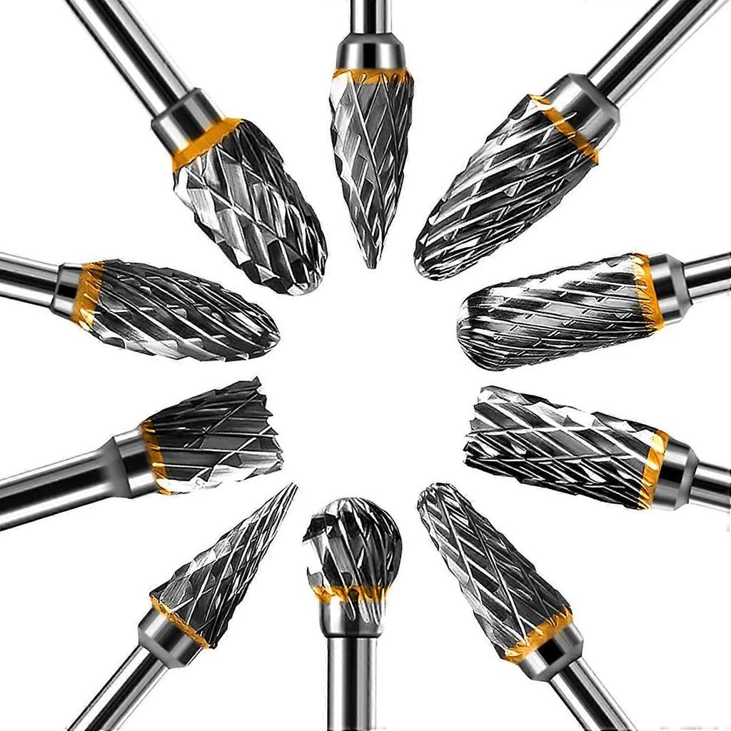 Double Edge Tungsten Carbide Steel Rotary Burr Set for Rotary Tool, 10 Pieces 1/8 Shank for DIY, Wood Carving, Metal Polishing, Engraving, Drilling