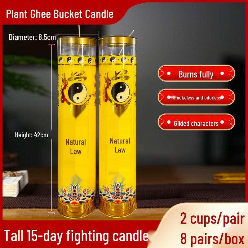 Ghee Oil Candle for Taoist Temple: 7-Day Smokeless Cylindrical Lamp