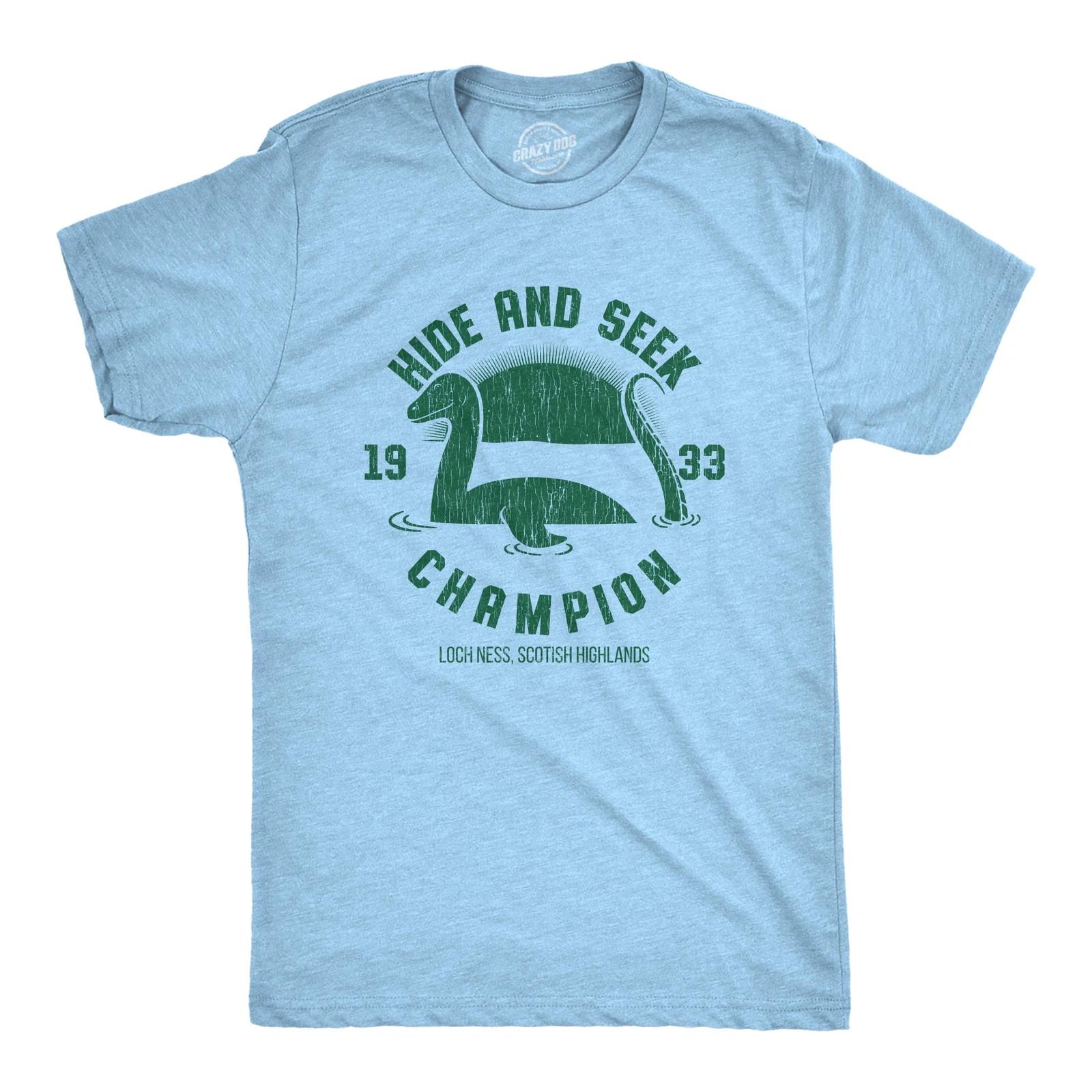 Mens Hide and Seek Champion Loch Ness Monster T Shirt Funny Sea Creature Graphic M