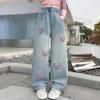 Girls' Pants Spring and Autumn Spring Clothes Children's Straight Wide-leg Pants Girls Big Children's Jeans Students
