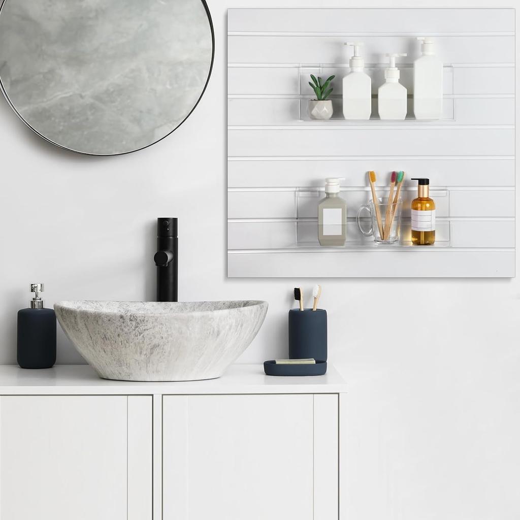 4 Pack Slatwall J Ledge Shelf, Clear Acrylic Slatwall Shelves Hanging Storage Accessories for Retail Display Boutiques Home Stores Boutiques