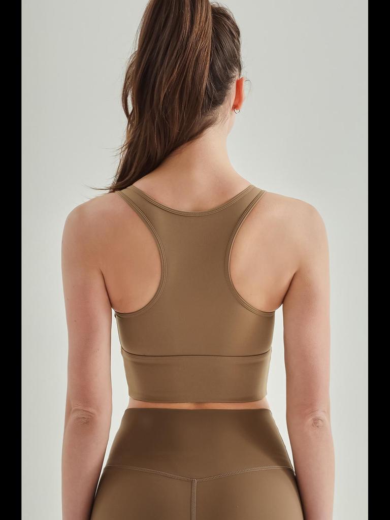 Dámská vysoce pevná jógová vesta: Broušený pocit nahoty, Jednodílná pevná košíčková, Nárazuvzdorná sportovní podprsenka se zádovým zapínáním