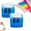 Improved manual pencil sharpeners with double hole in color 2 blue Compact handheld for kids and adults school and office use students and hom
