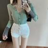Spring Patchwork Design Knitted Cardigan for Women with Long Sleeves and Bottom Lining Short and Versatile Casual Top