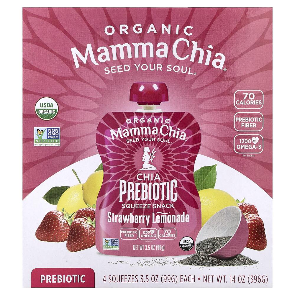 iHerb Momma Chia Chia Prebiotic Squeeze Snack, Strawberry Lemonade, 4-Pack (99g Each)
