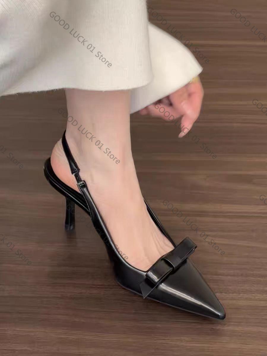 

Fashion Bow pointed high heels sandals 2025 female designer shoes fashion slide sexy suspender shoes elegant mules casual shoes 40 чёрный