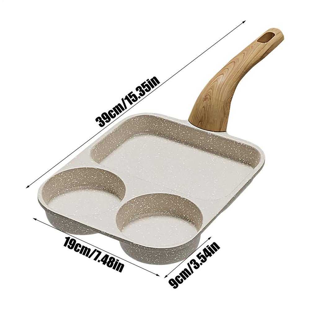 Egg Pan 3 Section Breakfast Pan With Spatula And Brush Heat-Resistant Handle Skillet For Omelette Bacon Meal Preparation Cooking