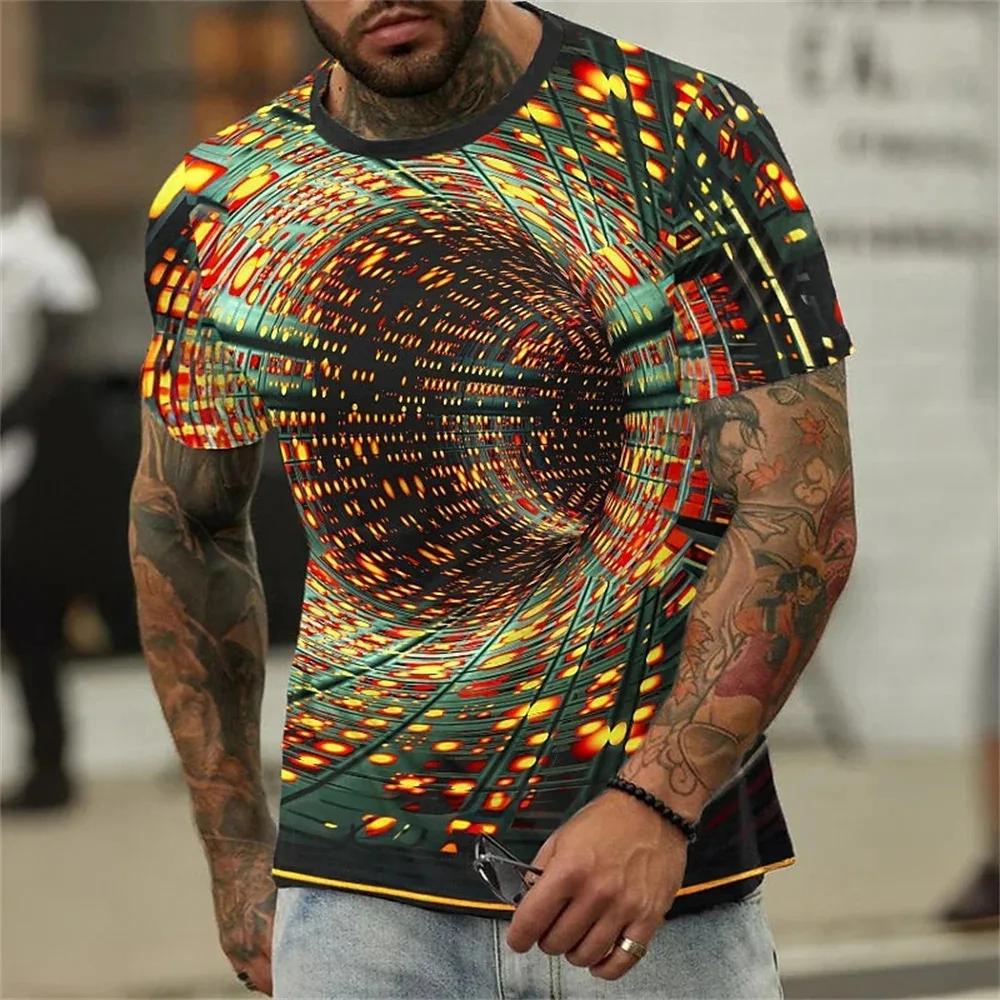 Summer Men's T-Shirt 3D Effect Printed Short Sleeve Crew Neck Casual Breathable Fashion Streetwear round Neck T-Shirt