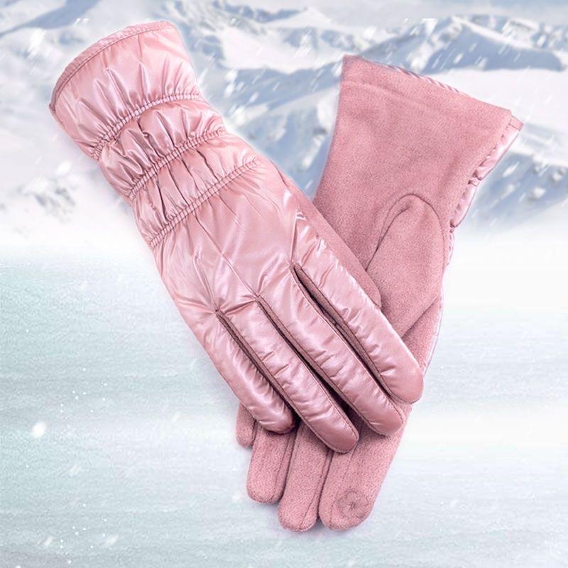 Winter Thickened Ladies Down Cotton Warm Riding Touch Screen Gloves