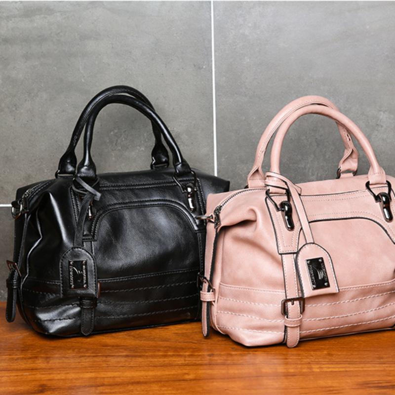 Γυναικεία Vintage Oil Wax Τσάντα Boston Fashion Top-Handle Τσάντα ώμου Δερμάτινη PU