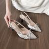 Fashion Women Heeled Sandals 2025 Summer New Pointed Toe Bow Fashion Buckle Pumps Shallow Party Sandalias De Mujer Luxury High Quality