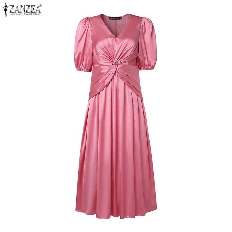 ZANZEA Women V-Neck Summer Casual Short Sleeve Dress