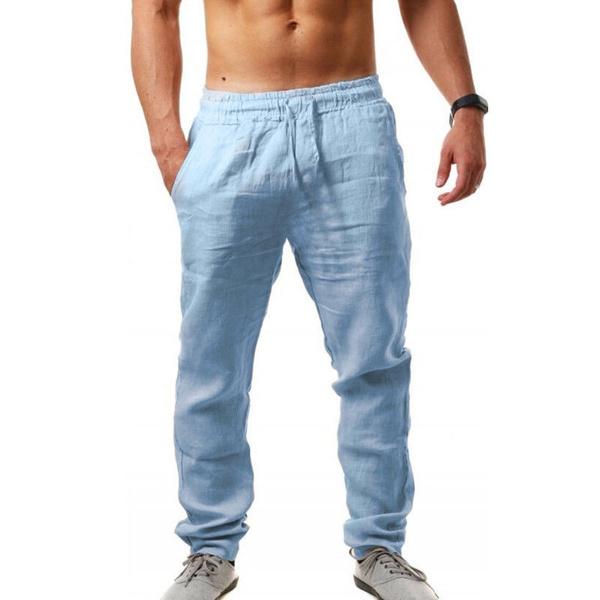 Casual Loose Straight Leg Yoga Beach Pants Elastic Waist Drawstring Harem Pants Mens Cotton Linen Trousers