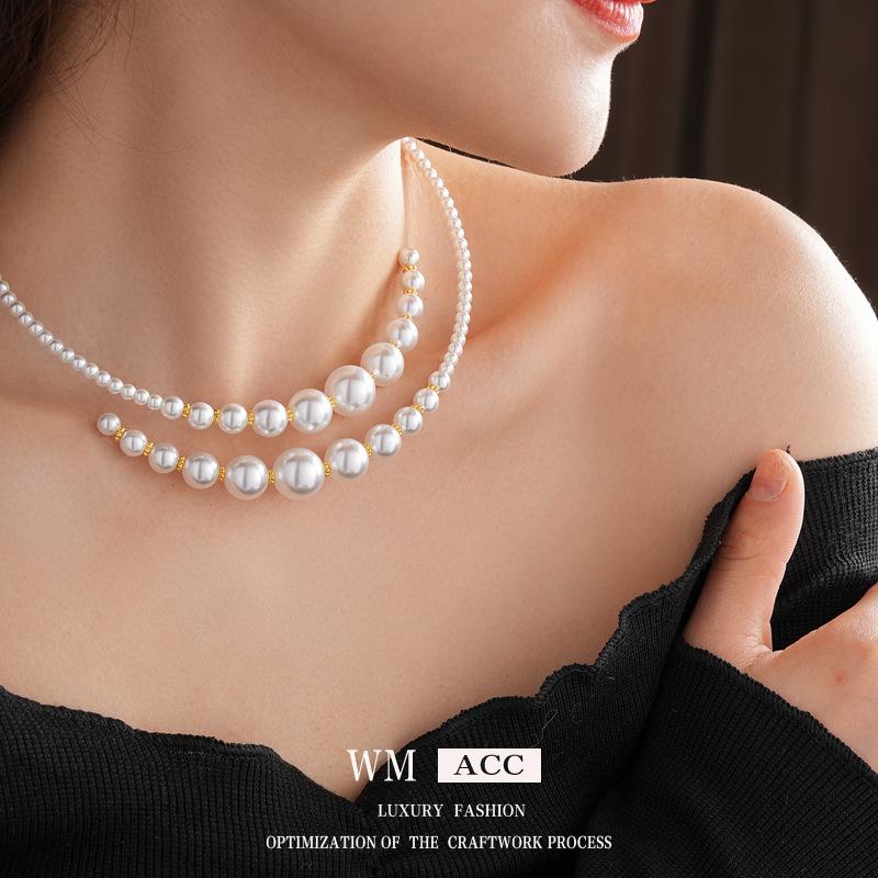Irregular Cross Pearl Collar Versatile High Sense Fashion Clavicle Chain French Vintage Light Luxury Necklace Women