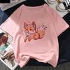 Kawaii Fox Print Ladies Tshirt Ladies Casual Basis Ocollar White T Shirt Short Sleeve Ladies Tshirt Cute Animal Graphics Tops
