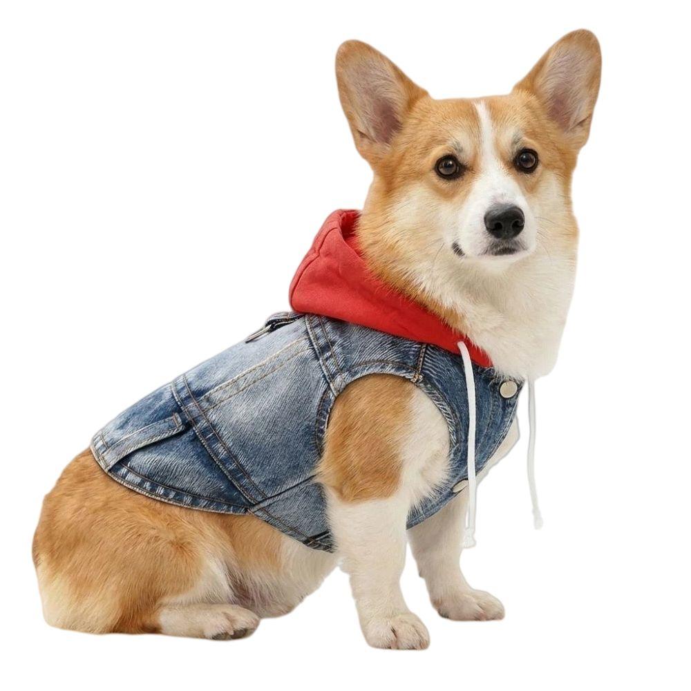 Cool Spring Dog Hoodies with D-Ring Puppy Harness Coat Dog Jean Jacket Vest For Small Medium Dogs